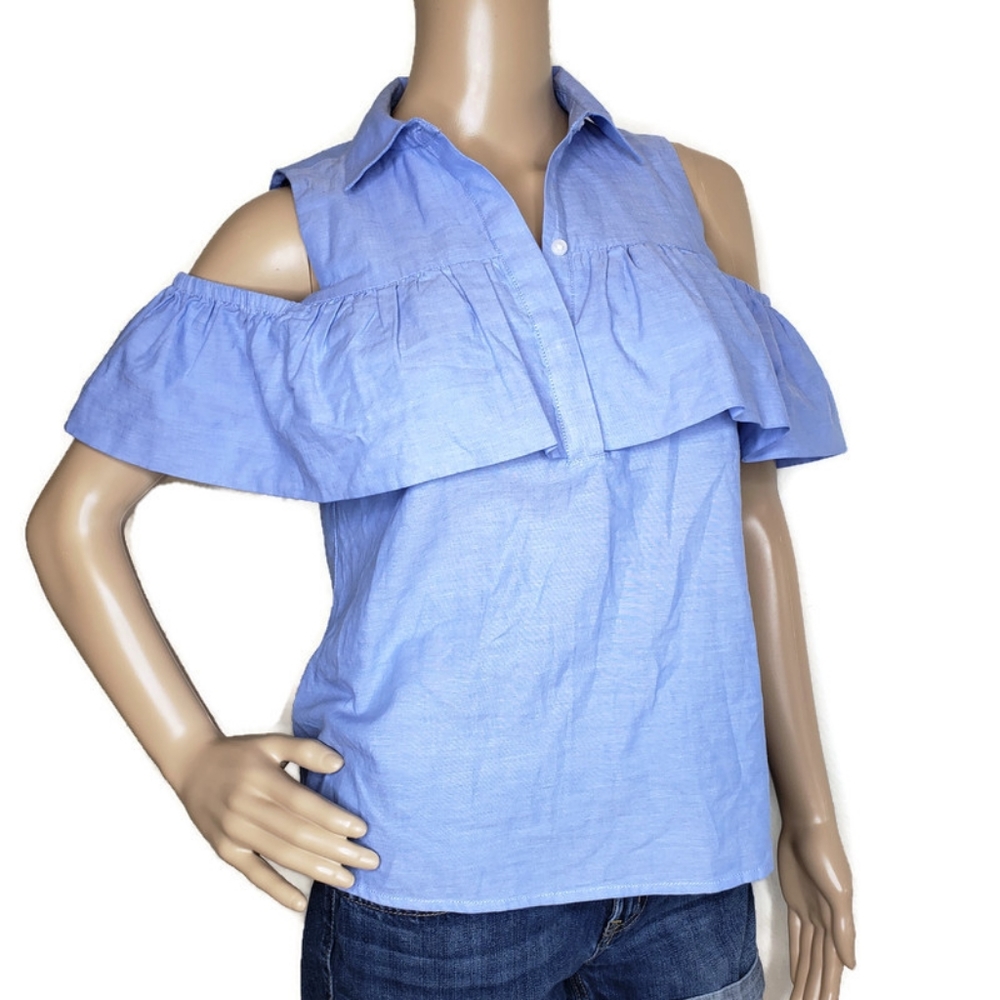 A.N.A small cold shoulder collared ruffle shirt - Picture 1 of 5